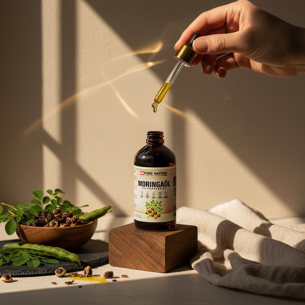 CHOSA Moringaöl 500 ml + Spender | Moringa Öl, Kaltgepresst, Unraffiniert, Veganes Hautpflegeöl, Feuchtigkeits, Pflege für Gesicht, Haut, Haar