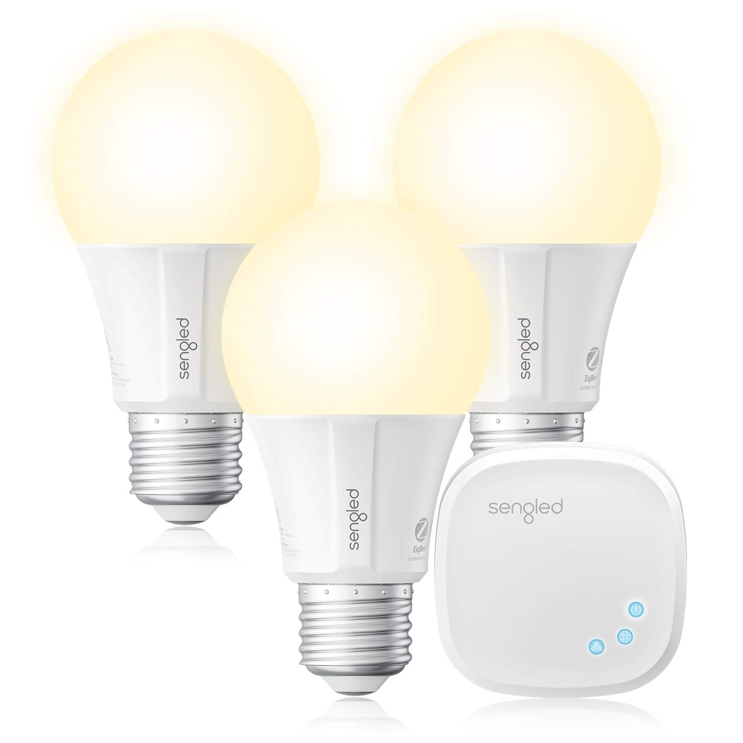 Sengled Element Classic Smart E27 Led Lampe Starter Set,drei Lampen inkl.Hub,Dimmbar,Warmweißes Licht,Birne 60W,Erweiterung,Steuerbar Via App,Kompatibel mit Amazon Alexa,Licht Lampe[Energieklasse A+]