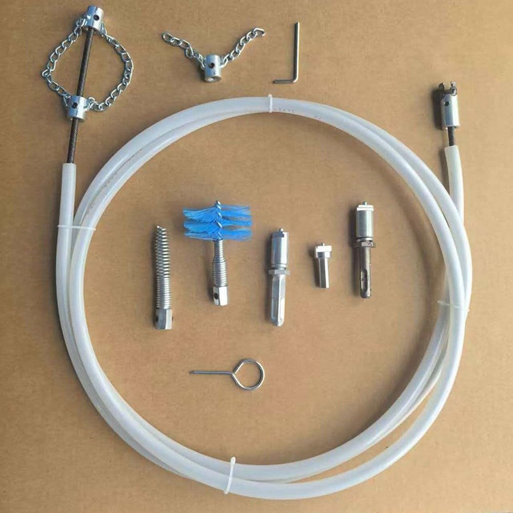 Kit de limpieza de desagüe de manguera de acero blanco con 9 accesorios para fregadero de inodoro, limpieza de obstrucciones de tubería de 3 metros de largo, juego de ayuda de fontanería flexible (15