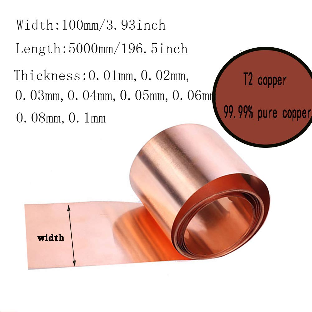 reine Kupferfolie Metall Kupfer Blech Materialabtrag Rolls- General Use DIY oder Bauunternehmer,0.1mm*100mm*5000mm