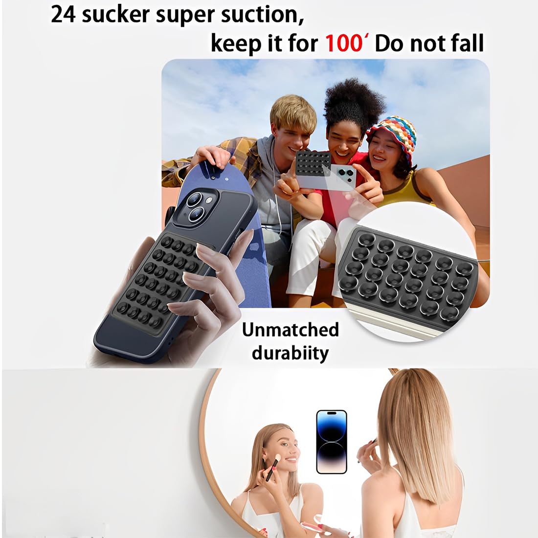 4 Pezzi Ventose Per Telefono Con 19 Micro-ventose, Supporto Vivavoce Per Selfie E Video Su Superfici Lisce