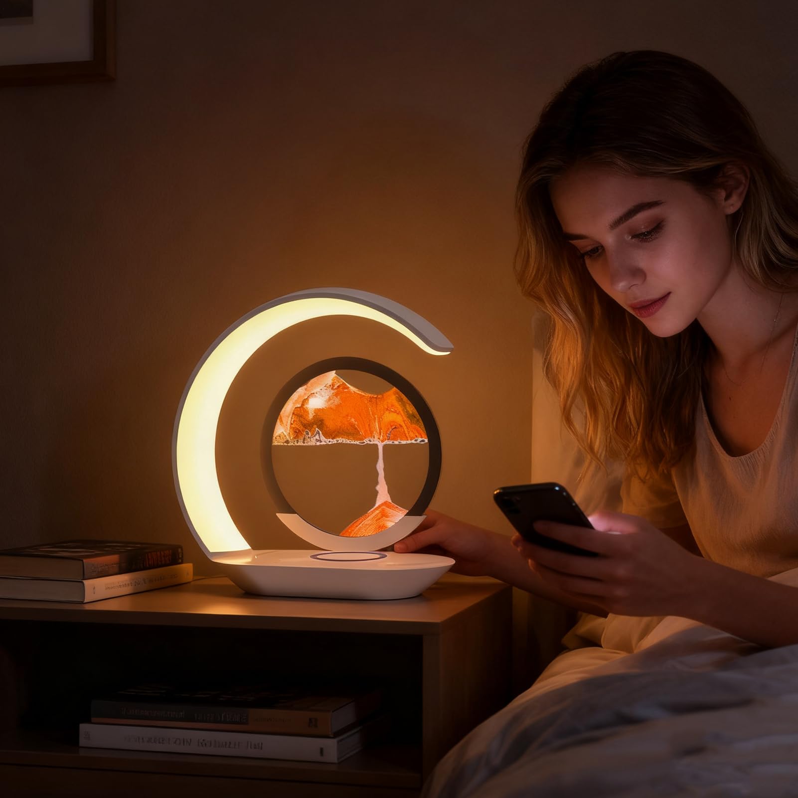 Magnetyczna Ładowarka Bezprzewodowa Dynamiczna Lampa Piaskowa | Ładowarki Bezprzewodowe do Telefonów Komórkowych Do użytku w biurze, sypialni, na stoliku nocnym, w łazience, domu, do