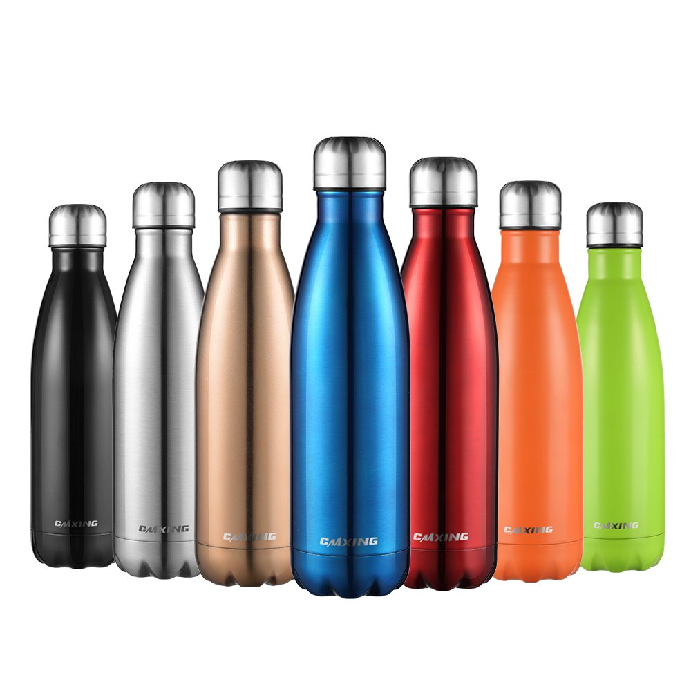 CMXING Stainless Steel Vacuum Insulated Water Bottle Reusable Double Walled Drinks Bottle Flask Standard Mouth-12 Hours Hot & 24 Hours Cold -500ml & 750ml-Non-Toxic BPA Free(Blue, 500ML)