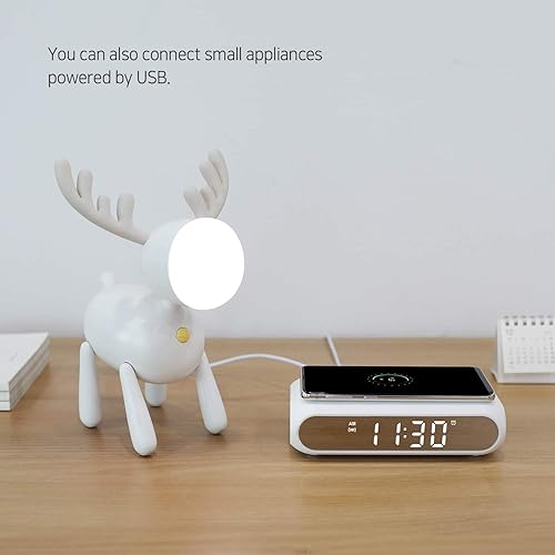 Miniatura 5 de Mooas Qi Wireless Charging Slim Mirror Desk Clock (blanco), compacto reloj despertador digital con puerto USB, cargador inalámbrico para iPhone