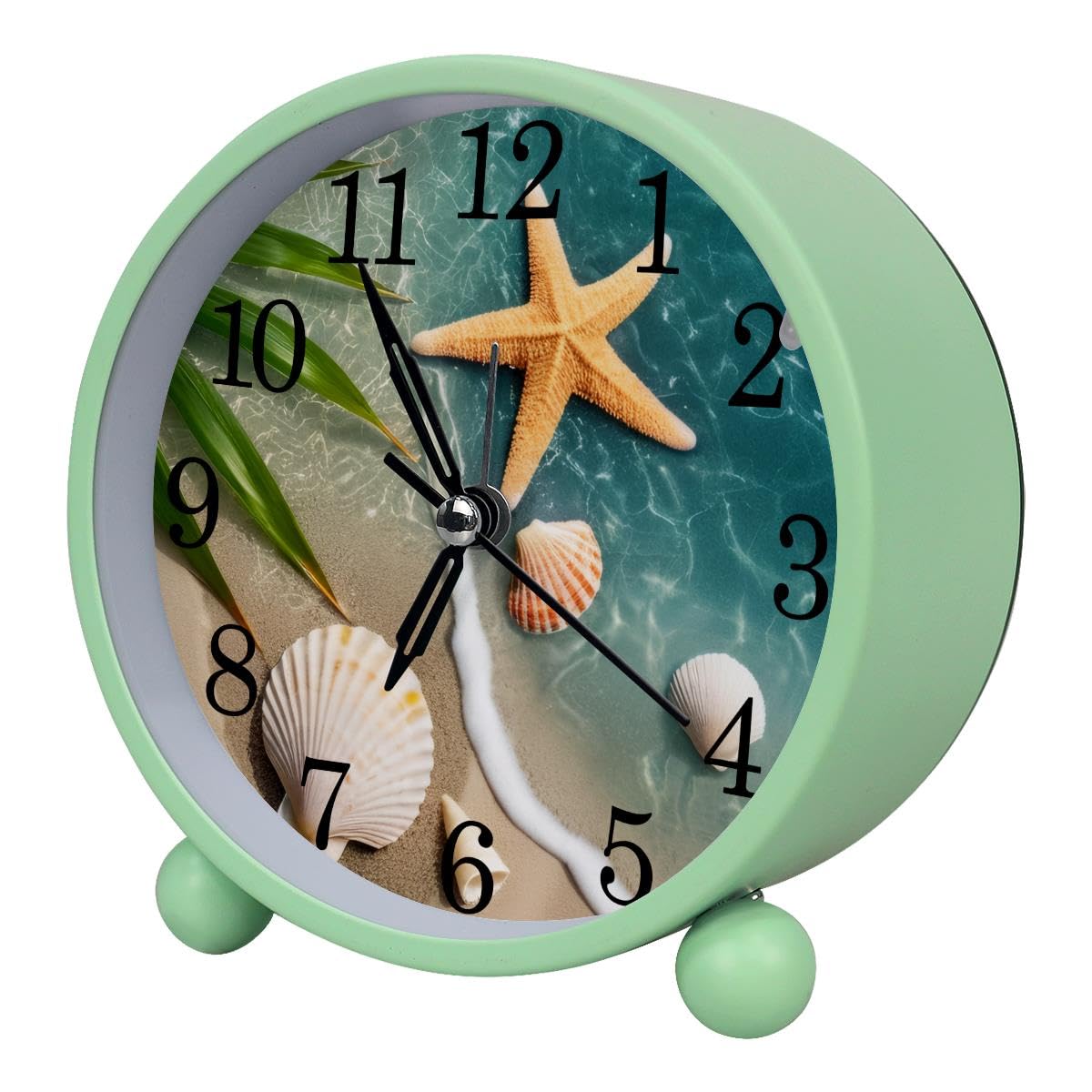 Alarm Clock Beach Starfishes Seashells, Silent Non-Ticking with Night Light