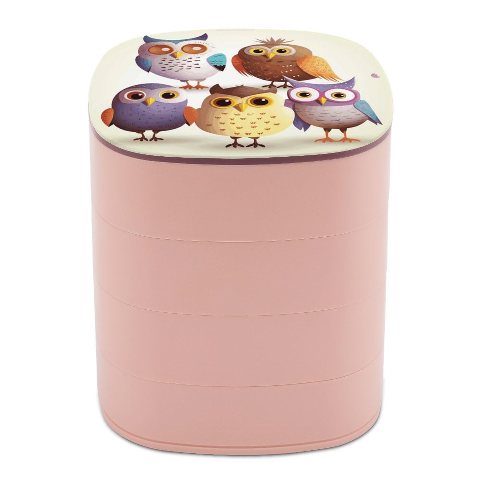 FekiLoot Owls Birds Jewelry Box 4-Layers Rotatable Jewelry Organizer Storage Box with Mirror Cute Travel Jewelry Case Portable Earring Holder Organizer for Ring Necklace Bracelet