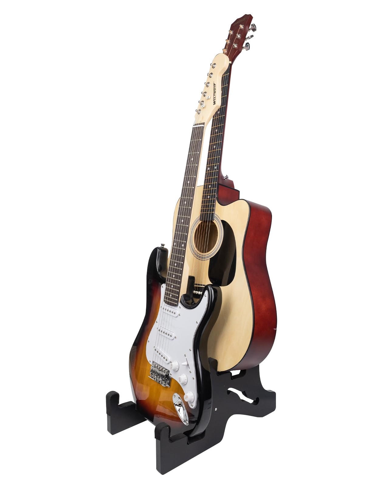 Guitar Stand,Wooden Guitar Racks for Acoustic, Electric Guitar, Bass,Guitar Holder with Foam Padded, Suitable for Music Studio Home?Multiple Guitar Display ?2 Space? Black