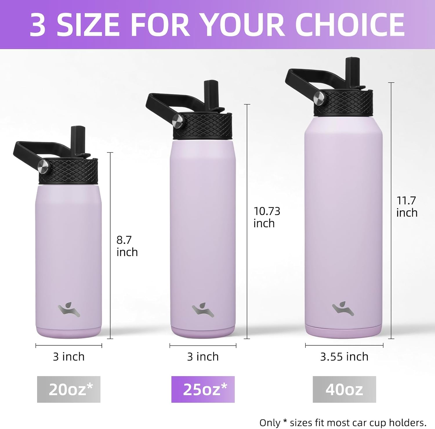 25oz Insulated Stainless Steel Water Bottle with Straw and 3 Lids, BPA-Free Sports Water Bottle,travel water bottle,Taro Purple - Image 5
