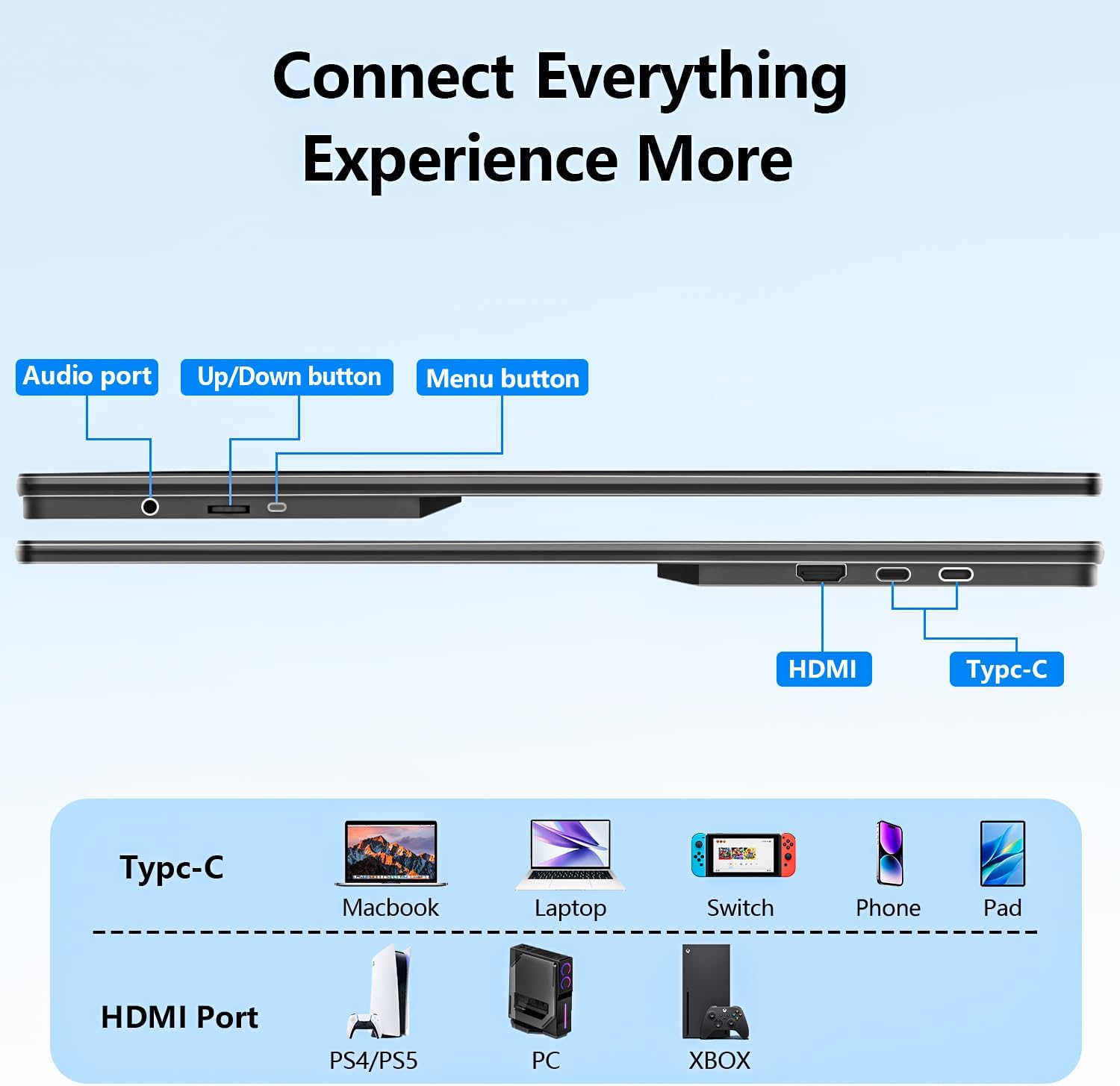 Virzen 4K Large Portable Monitor 24” UHD 3840 * 2160 120% sRGB IPS Dual Speaker USB-C HDMI Extend Second Screen Display VESA Kickstand for Mac External PC Laptop Phone PS4/PS5 - Image 6