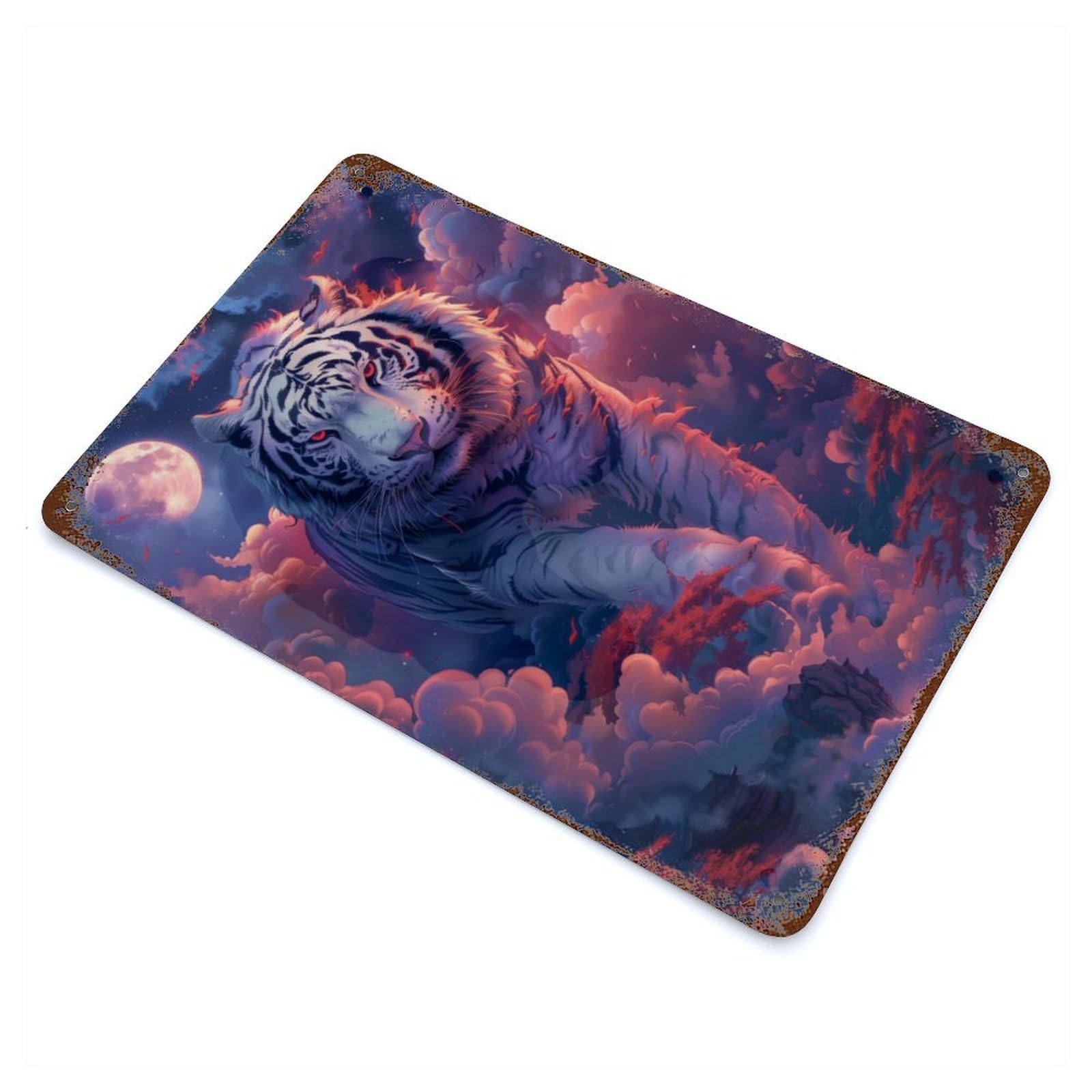 Tiger Japanese Fantasy Art Aged Metal Wall Plaque 11.8"x7.9", Decorative Metal Wall Art for Garage, Pub Or Kitchen