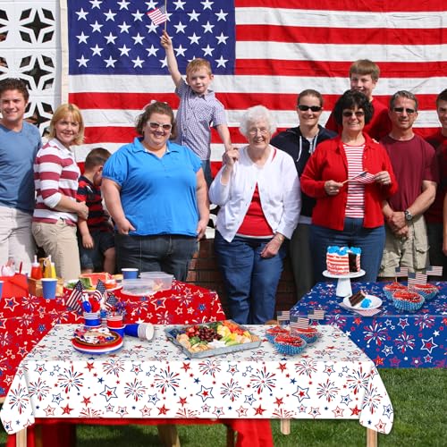 Image of 3 Pcs Patriotic Tablecloth Plastic,54 inchx108 inch Patriotic American Flag Plastic Tablecloth Fourth of July Accessories for Fourth of July Decorations Memorial Day Party Supplies(Red White Blue)