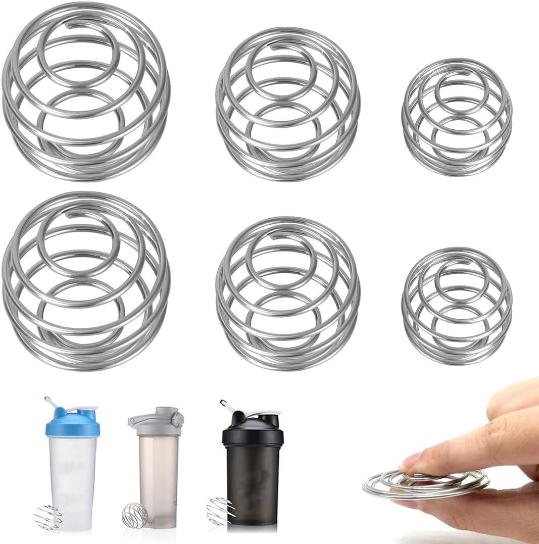 Pack of 6 Stainless Steel Shaker with Ball, Protein Shaker, Metal Spring Mixer for Bottle Cups, for Small Water Bottles (31/40/48 cm)