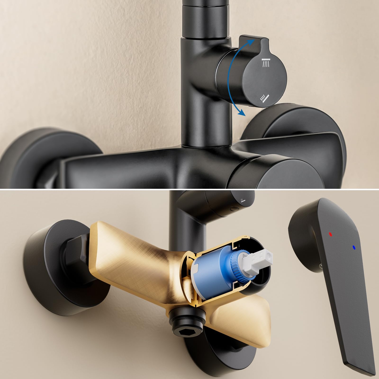 Auralum Colonna Doccia con Miscelatore, Saliscendi Doccia con Soffione Altezza Regolabile, Asta Doccia Acciaio Inox, Miscelatore Doccia Esternoe, Nera