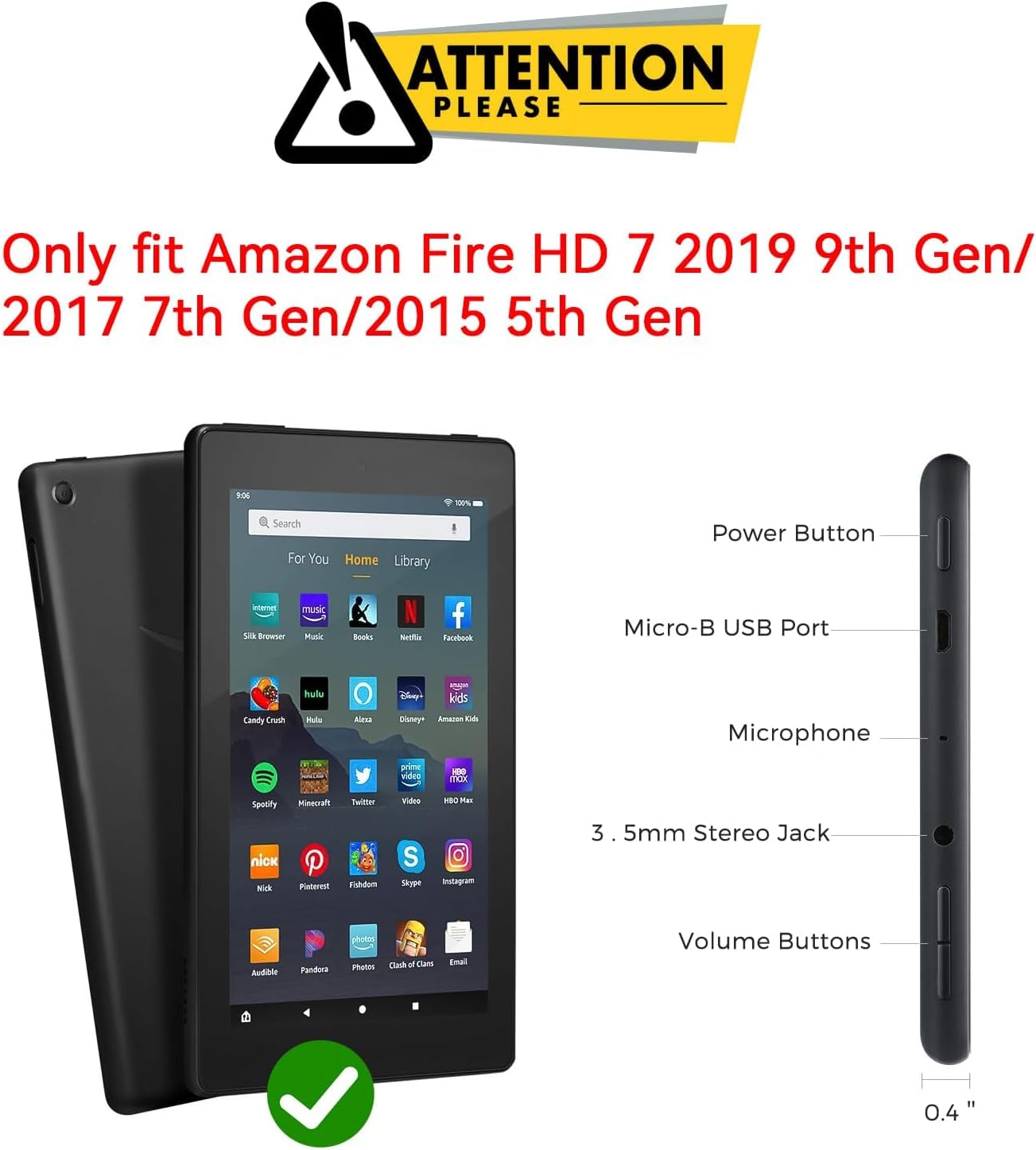 Kids Case for Fire 7 Inch Tablet 9th/7th/5th Generation Tablet (2019/2017/2015 Release) Kid-Proof & Shockproof Case Sturdy Soft Durable EVA Protective Cover with Convenient Handle, Green