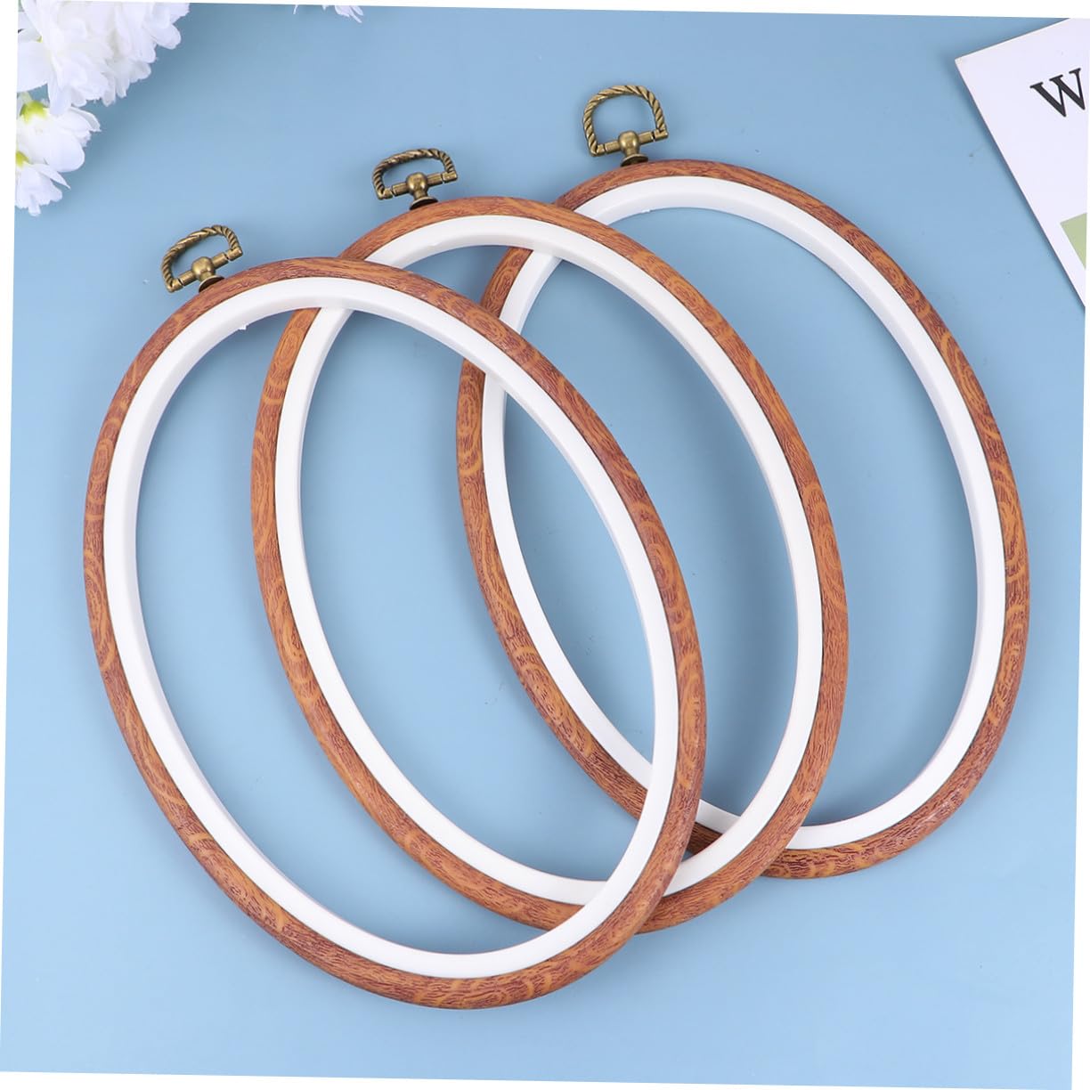 TOPBATHY 3 Stück Ovaler Stickrahmen Imitat Holzrahmen für DIY Kreuzstich und Handarbeit Vielseitiges Bastelwerkzeug für Nähen Quilten und Wanddekoration für Anfänger und DIY liebhaber