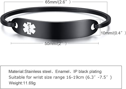 Miniatura 42 de VNOX Pulsera médica de acero inoxidable para mujer, pulsera de identificación de alerta médica de emergencia de acero inoxidable, grabado gratuito