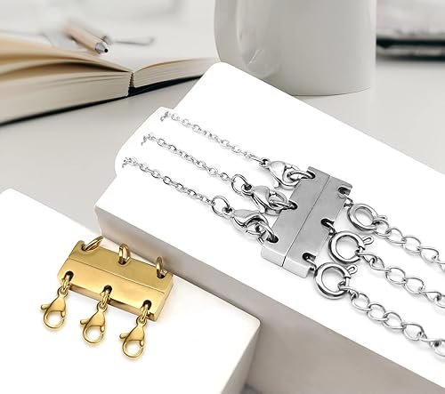 Miniatura 6 de Kcctoo Collar con cierre de capas, separadores de joyas, oro y plata, cierre magnético de collar múltiple para mujer con aspecto en capas (HQ 2