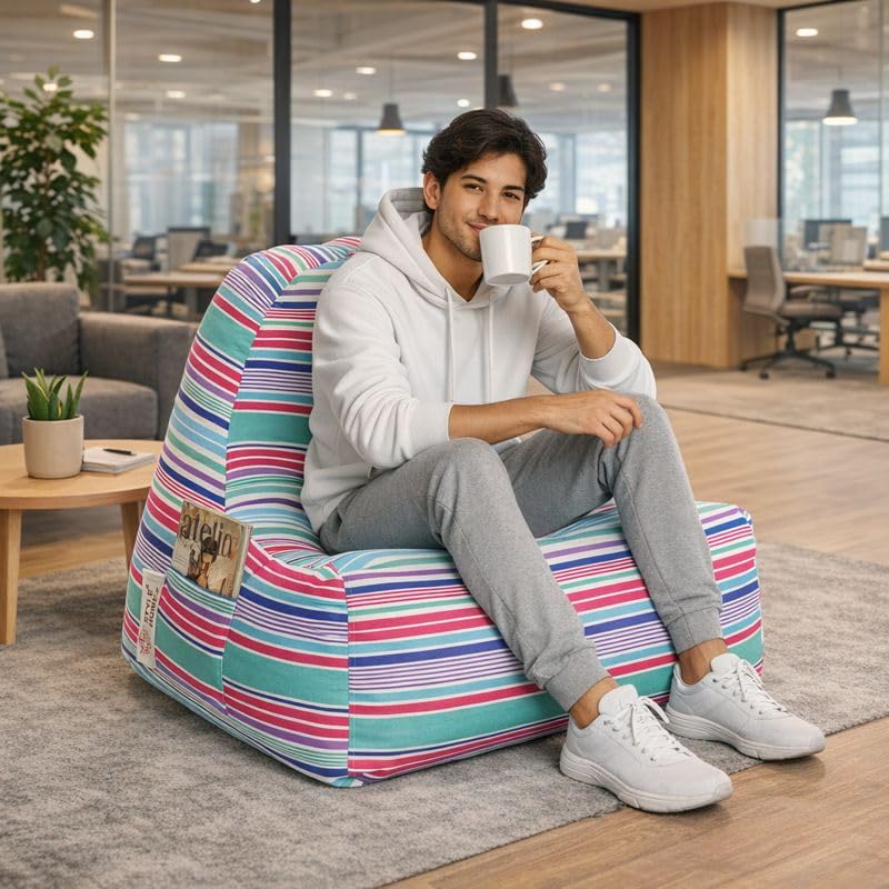 Image of Style Homez Hackey Cotton Canvas Stripes Printed Bean Bag XXL Size Filled with Beans Fillers