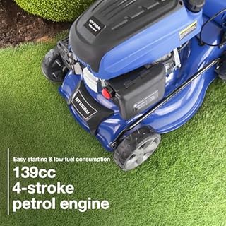 Hyundai 17" (42cm) Petrol Self-Propelled Lawnmower – 139cc 4-Stroke Engine, Recoil Pull Start, 5 Cutting Heights, 45L Grass Collector, Foldable Handles for Compact Storage