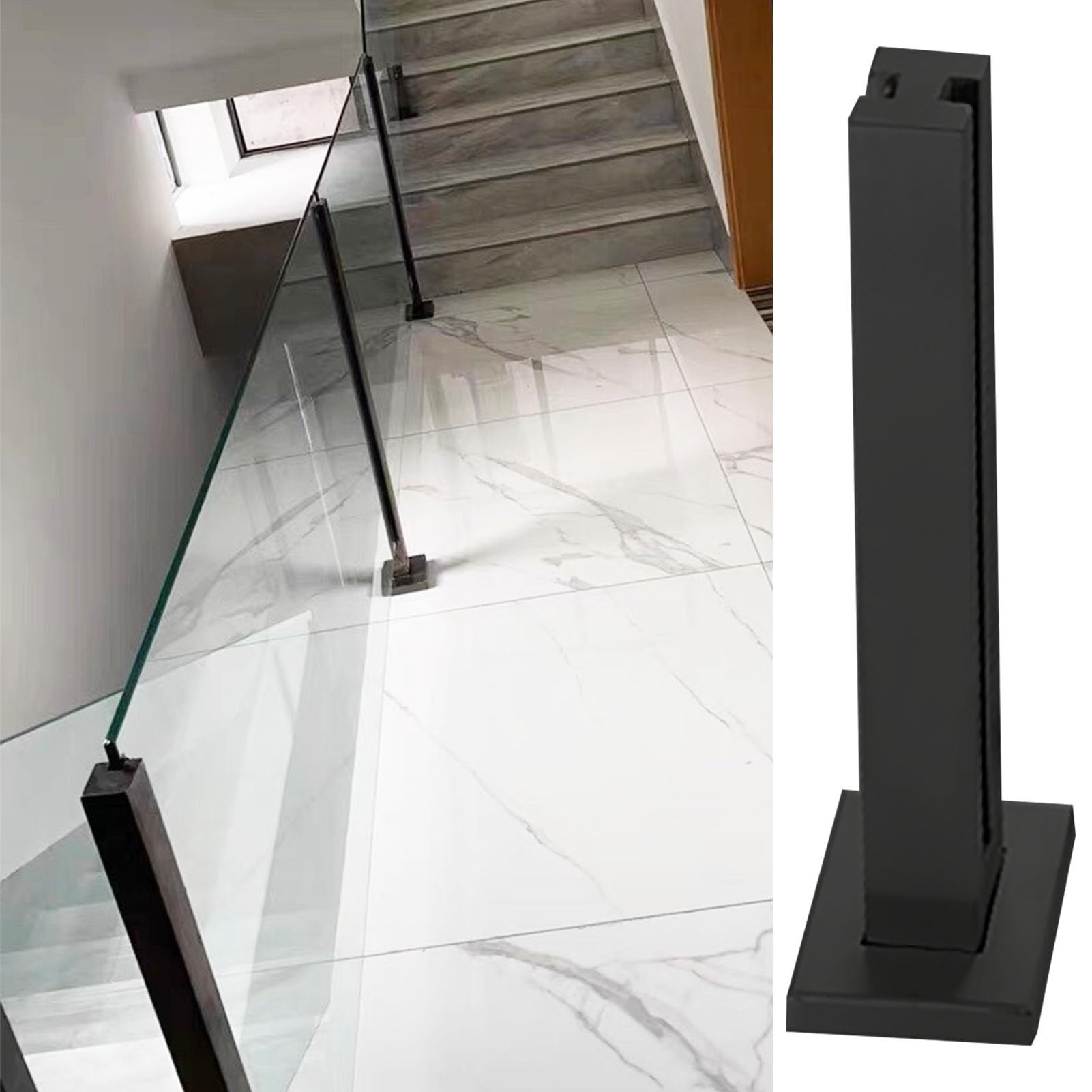 Poteau de garde-corps en verre carré noir mat 65-150cm en acier inoxydable 304