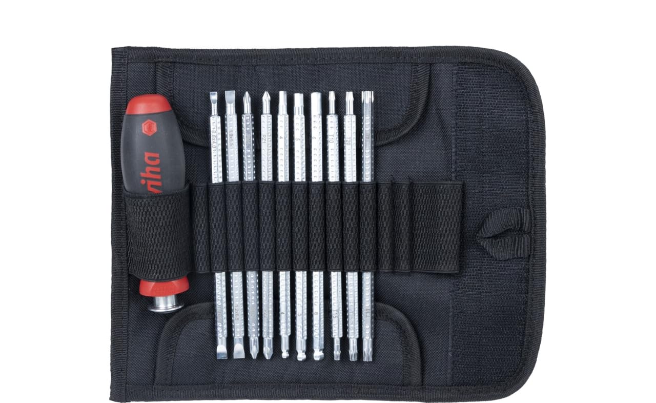 Wiha System 6 - Juego de destornilladores combinados con cuchillas intercambiables (12 piezas) | (03591) Para tornillos profundos, hexagonal, Phillips, TORX, plano, estuche enrollable incl. I juego destornillador