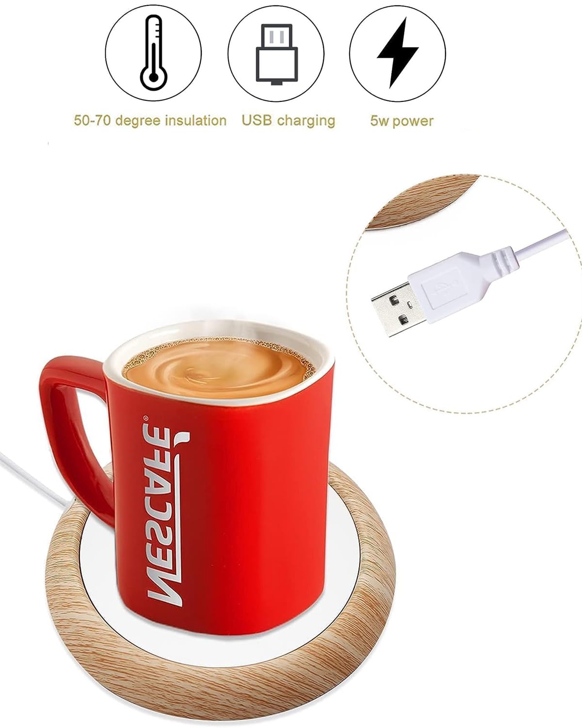 MYMULIKE Riscaldatore per tazze da caffè - Scaldacazze, con USB, per tè, acqua, latte per scrivania, scalda tazze da caffè da scrivania casa, ufficio