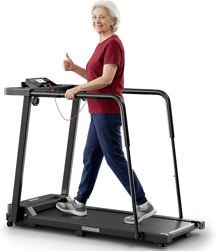 KEY2FUN Walking Treadmill with Long Handrail for Balance, Recovery Fitness Exercise Machine, Treadmills for Home with Holder for Phone & Cup, 300 lbs Capacity, with LCD Display