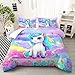 XYNHML Kid Unicorn Comforter Set Twin/Full/Queen Size 3Pcs Butterfly Rainbow Flower Star Pattern Quilt Bedding Set for Boys Girls with 1 Comforter and 2 Pillowcases