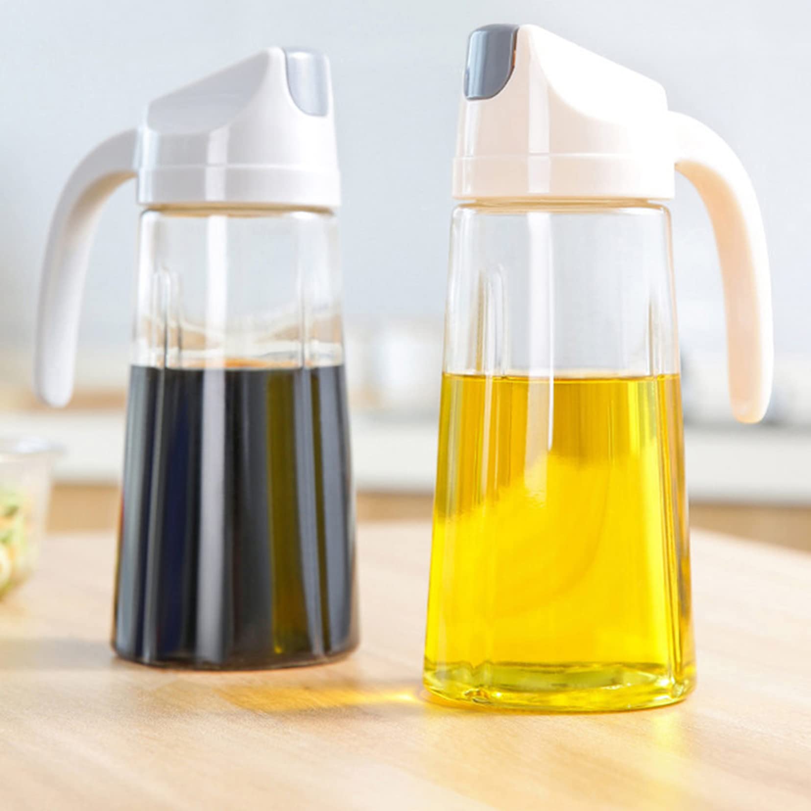 ESNY Dozownik oliwy z oliwek z białego przezroczystego szkła – 300 ml/600 ml / 630 ml oleju i octu, z dzióbkiem bez kapania, do kuchni, biała, 600 ml