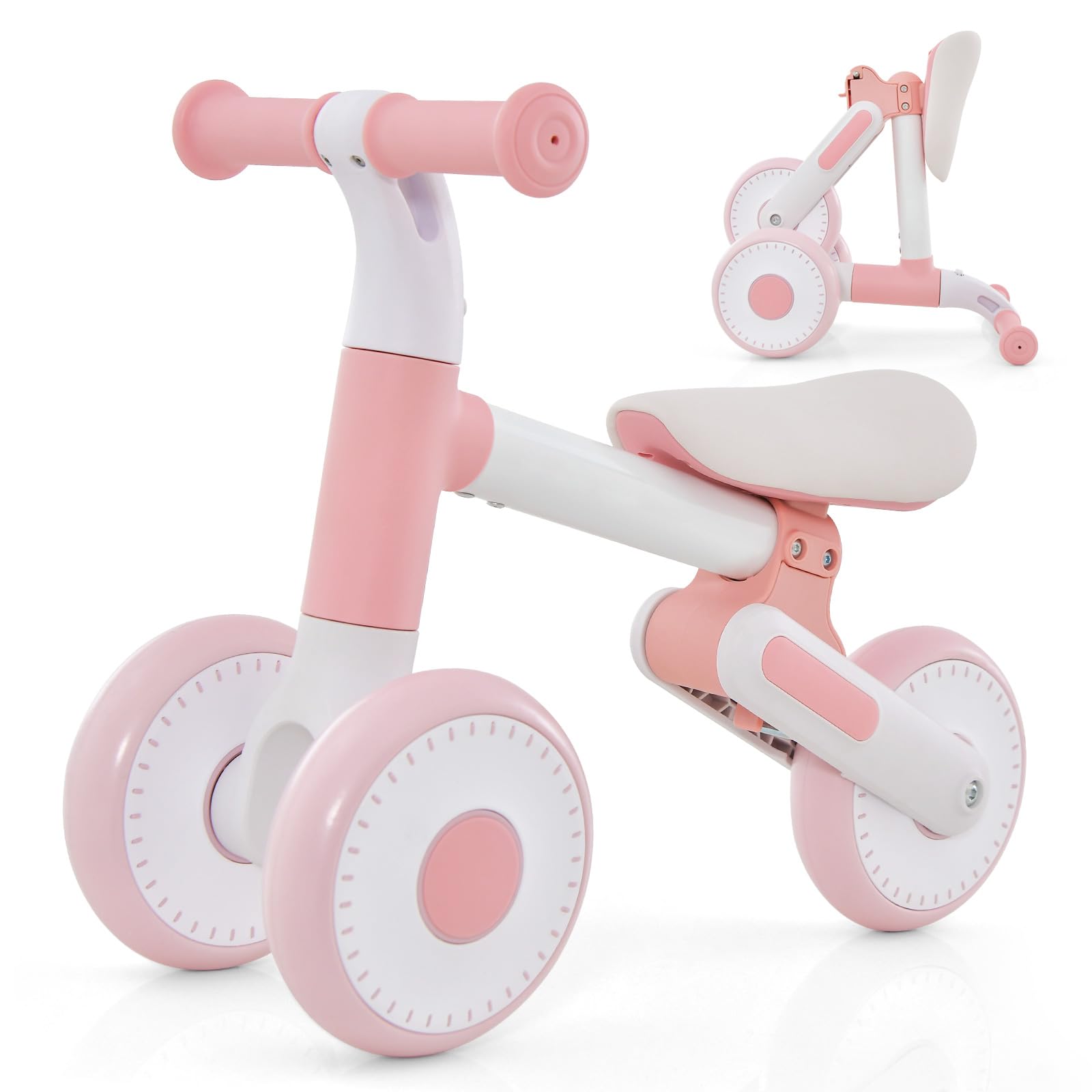 GOPLUS Bicicleta Infantil Plegable Regalo para Bebé de 12-36 Meses, Primera Bicicleta sin Pedal con 3 Ruedas, Bicicleta de Equilibrio con Altura Ajustable 24/27cm, Bicicleta para Aprender Carga 25 KG