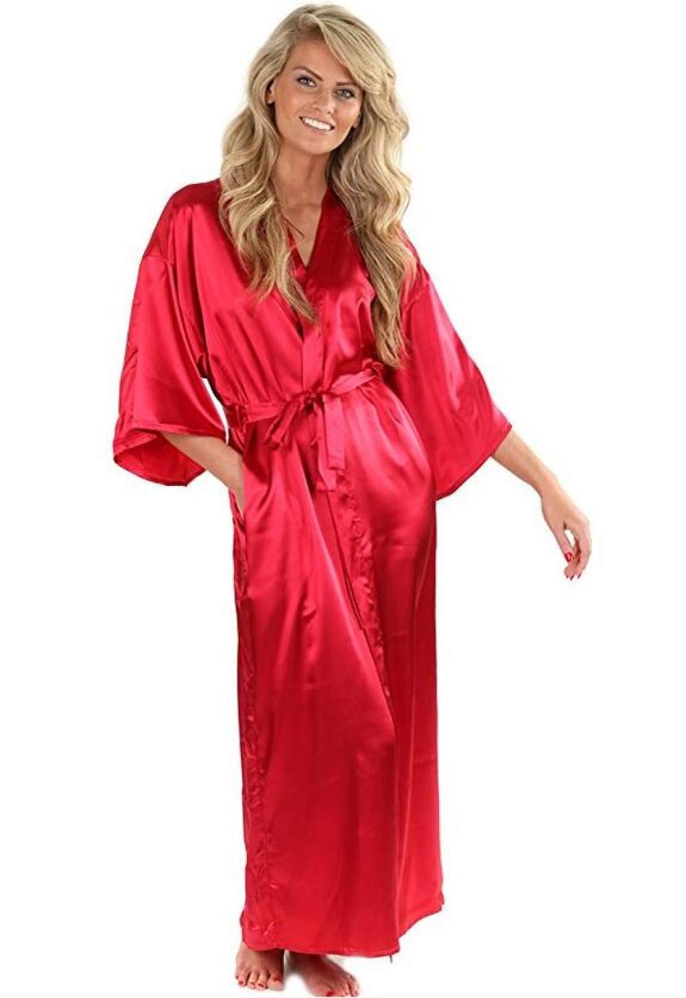 YUHOOE Mujer Bata para Saté,Satén De Seda Largo Boda Novia Dama De Honor Bata Kimono Bata Bata De Baño Gran Tamaño XXXL Femme Albornoz Sexy Rojo