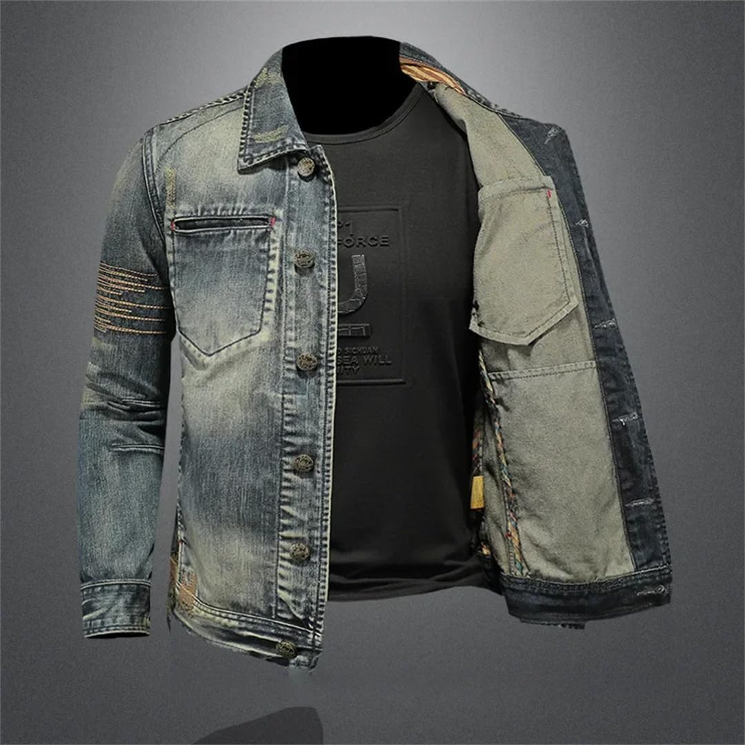Męska retro klapa slim fit sprana i wszechstronna dżinsowa kurtka dżinsowa