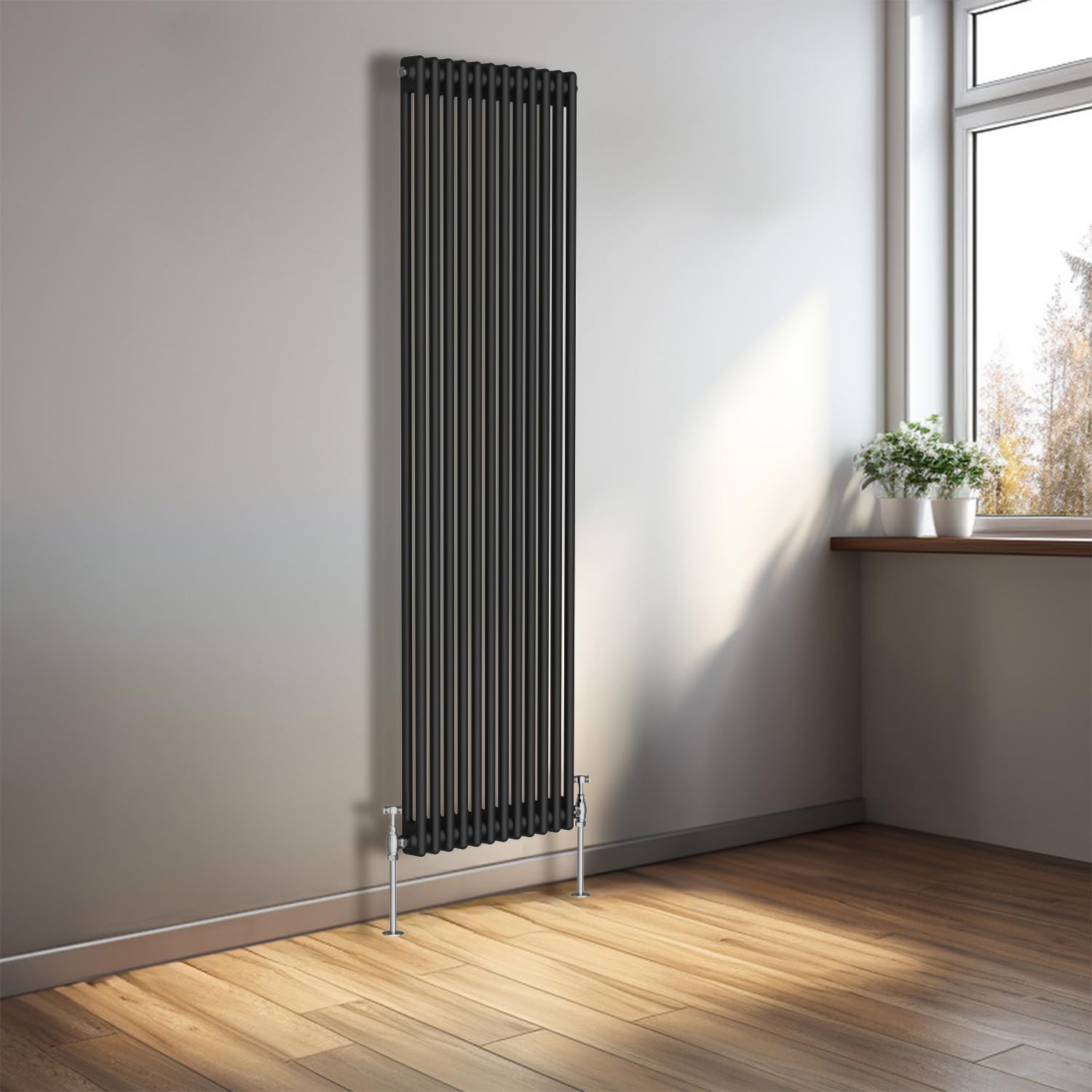 NRG 1800 x 560mm Cast Iron Vertical Radiator Black 2 Column Central Heating Rads โ image 1
