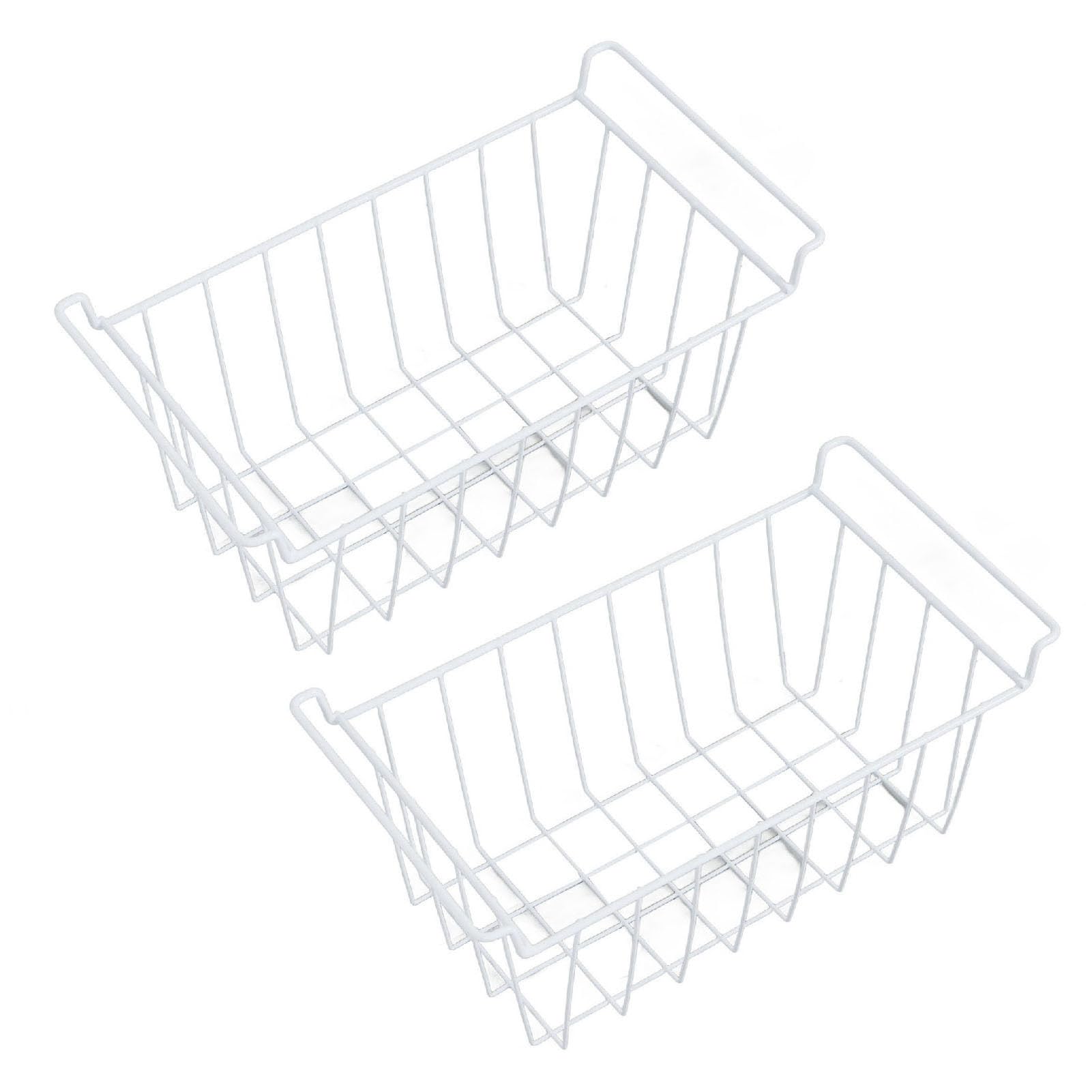Fdit Paquete de 2 Cestas de Alambre de Metal para Congelador, Organizador de Contenedores, Estante de Almacenamiento para Refrigerador, Despensa, Gabinetes de Cocina, Armarios con (WHITE)