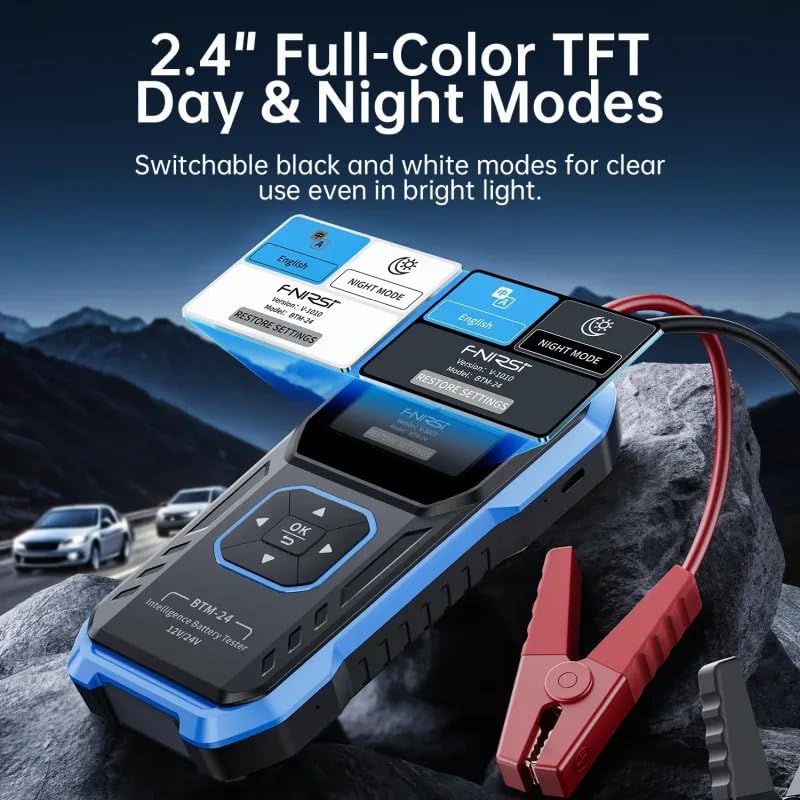 Tester digitale per batteria auto 12V 24V multifunzione BTM24 - Analizzatore CCA fino a 2000A con Test Avviamento e Sistema di Carica – Display Colore 2,4” – Compatibile AGM GEL EFB Piombo Acido