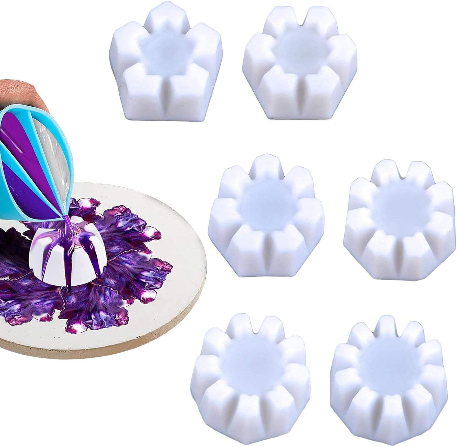 Pour Flower Cups Pour Flower Mold, 6pcs/Set Acrylic Paint Tools Fluid