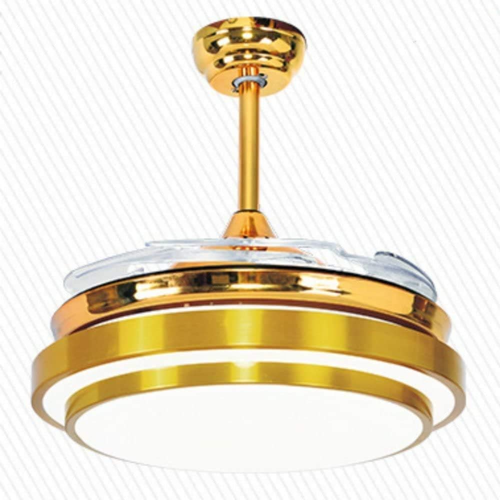 42" Retractable Reversible Ceiling Fans with LED Light Remote Control 4 Invisible Clear ABS Blades Livingroom Diningroom Fan Chandelier Indoor Ceiling Light Kits with Fans (Gold-01)