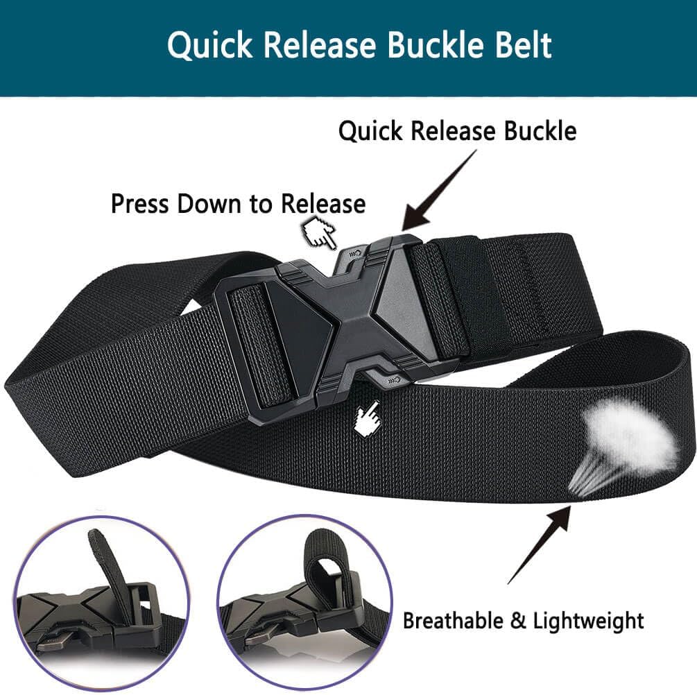 LionVII Heavy Duty Quick Release Belt, Elastic Stretch 1.5" Web Work Belts with Alloy Buckle for Waist Size 28-48"