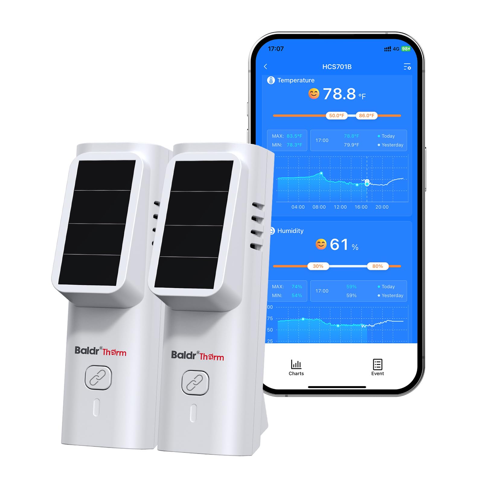 BaldrTherm Lot de 2 capteurs thermomètres, hygromètre WiFi, moniteur de température et d'humidité intelligent sans fil avec alerte de notification d'application à distance