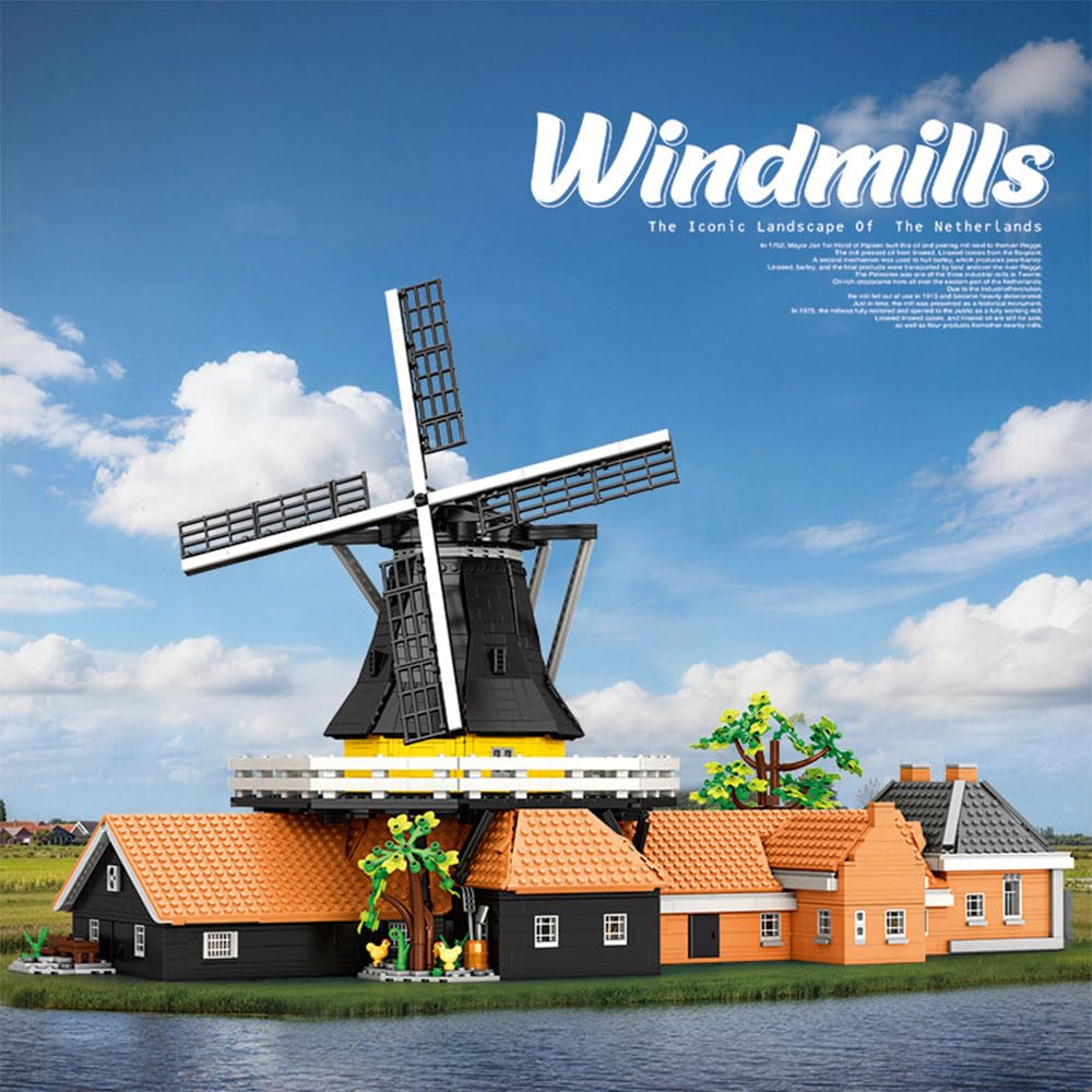KYLON Architecture Niederlande Windmühle 55019 Modell, 4801+ TeiIe Klemmbausteine Architectur Windmühle groß ModeIbau für Erwachsene, Mit Originalverpackung