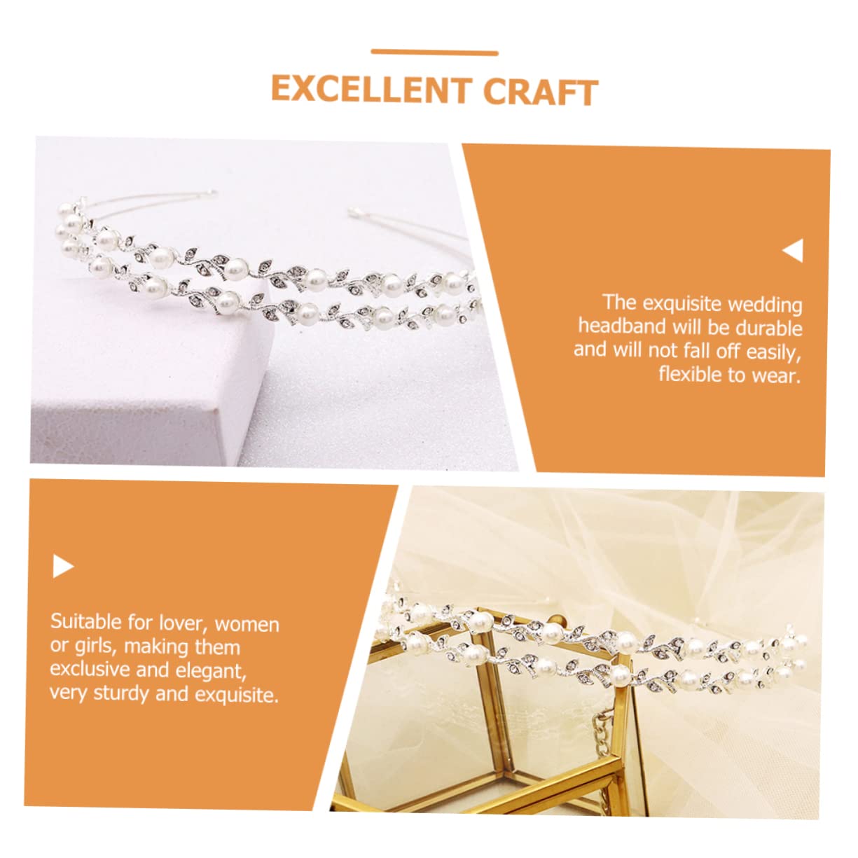 Healeved 5piezas Diadema De Novia De Doble Capa De Rhinestone y Perlas Accesorios De Pelo Para Bodas y Fiestas