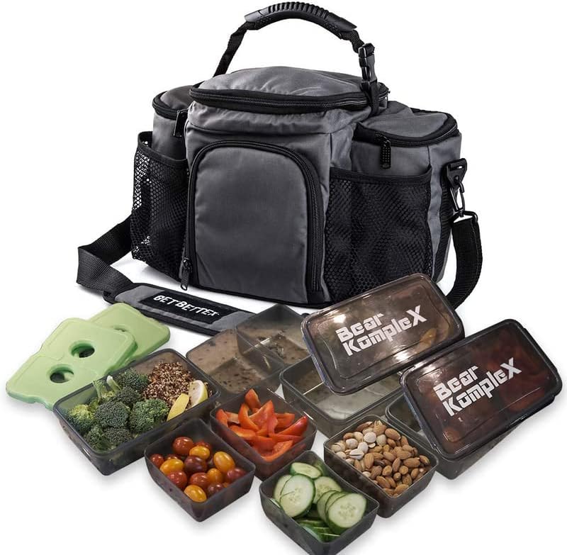 Bear KompleX Insulated Meal Prep Lunch Box for Men, Durable Large Gym Lunch Bag with 3 Stackable Containers & Ice Pack, Waterproof, Dishwasher Safe, Microwave Safe Meal Prep To Go Bag,