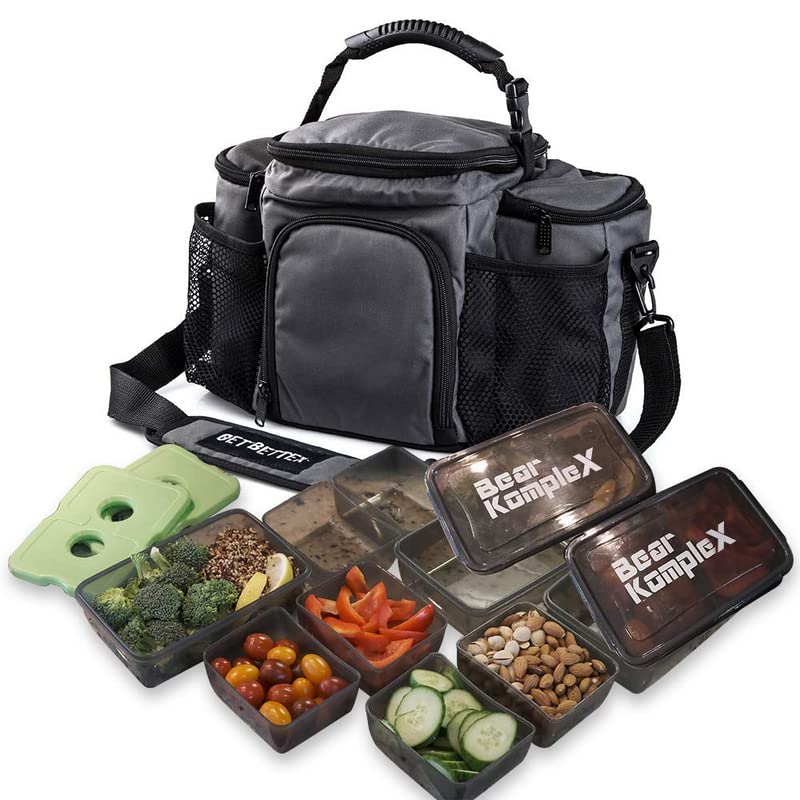 Bear KompleX Insulated Meal Prep Lunch Box for Men Durable Large Gym Lunch Bag with 3 Stackable Containers