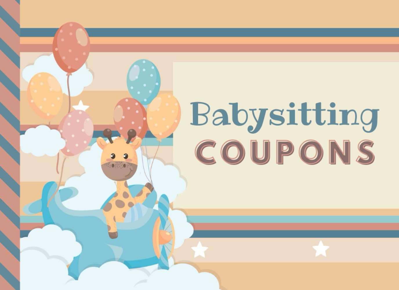 Babysitting Coupons: Cartoon Giraffe Balloon in Plane Theme / 50 Vouchers / Gift Book for Grandparents - Grandma - Grandpa - New Mom Baby Shower / Cute Card Alternative