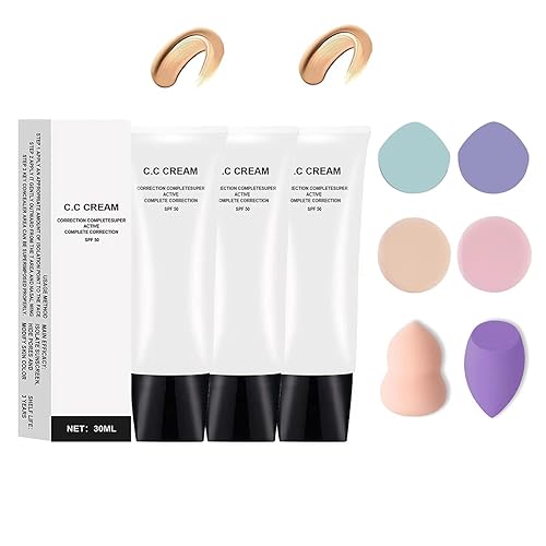 jfejew Cc Cream Skin Tone Adjusting,Colour Correcting Self Adjusting for Mature Skin,beauty blender,Pre-makeup Primer Moisturizing Skin Concealer