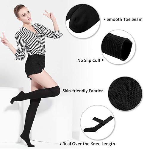 Miniatura 3 de Calcetines altos hasta el muslo, calcetines altos hasta la rodilla para mujer, calcetines coloridos de rayas sólidas extra largas para botas