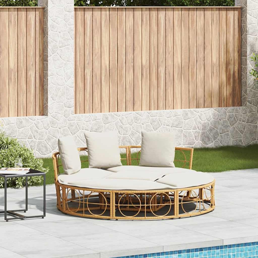 Lettino lounge per esterni senza tetto, in rattan sintetico, diametro 160 cm, con cuscino rimovibile, lettino da giardino resistente alle intemperie come isola solare e lettino relax per