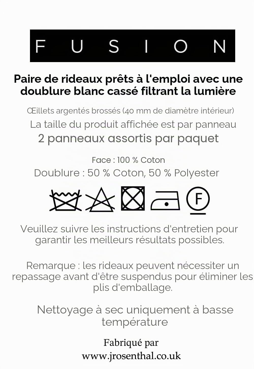 Fusion - Sorbonne – Paire de Rideaux à œillets 100% Coton – 168 x 228 cm (l x H) en Blanc