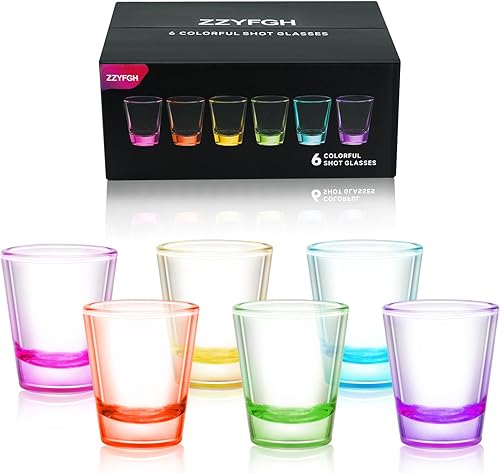 ZZYFGH Juego de 6 vasos de chupito, empaquetado en una hermosa caja de regalo, vaso de chupito colorido de 1.5 onzas con base pesada para vodka,