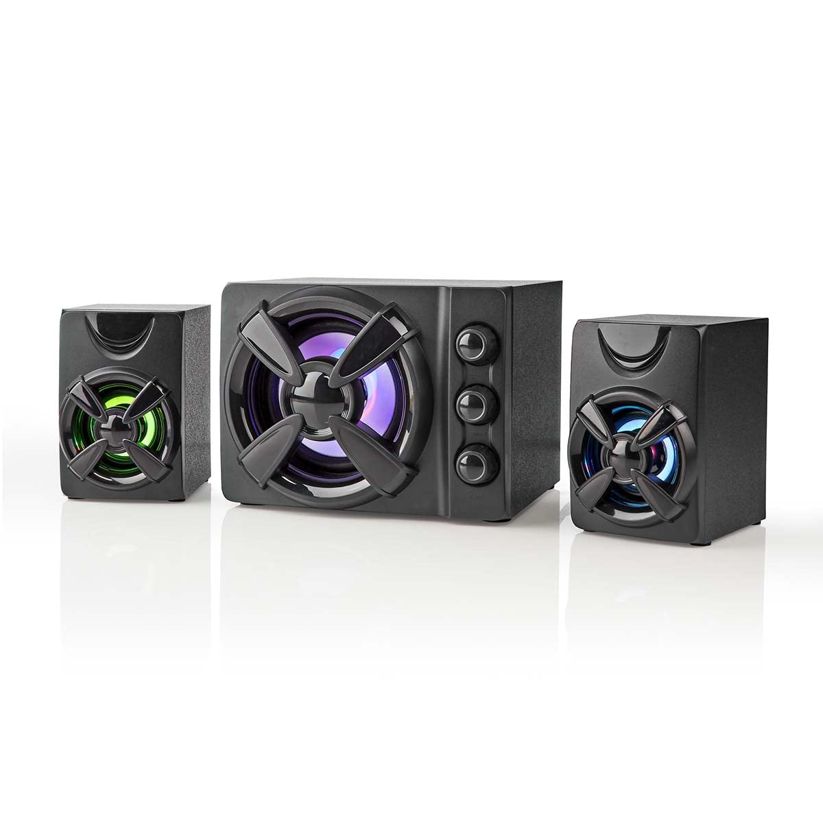 NEDIS Gaming-Lautsprecher | Lautsprecherkanäle: 2.1 | Stromversorgung über USB | 3.5 mm Stecker | 33 W | LED | Lautstärke-Regler, Black